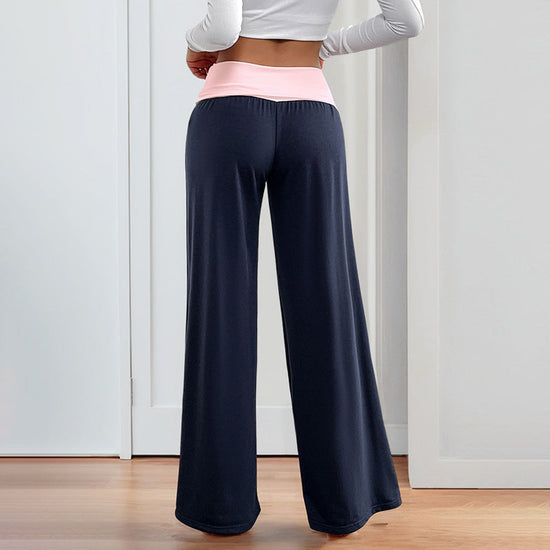 Women's Casual Color-Block Patchwork Wide-Leg Pants 