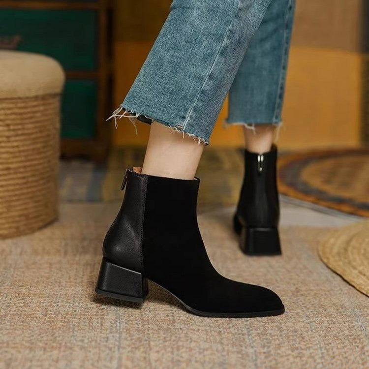 34 Suede Mid-heel Women's Martin Boots 