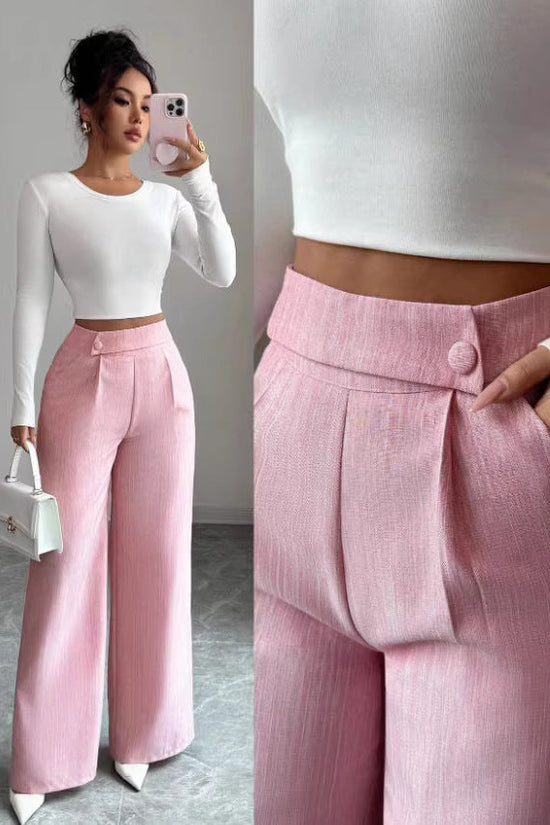 Womens Solid-color Casual All-match Long Pants With A Waist Panel Seam 