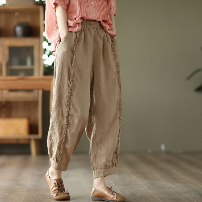 High-waisted Figure-flattering Solid-color Capri Harem Pants 