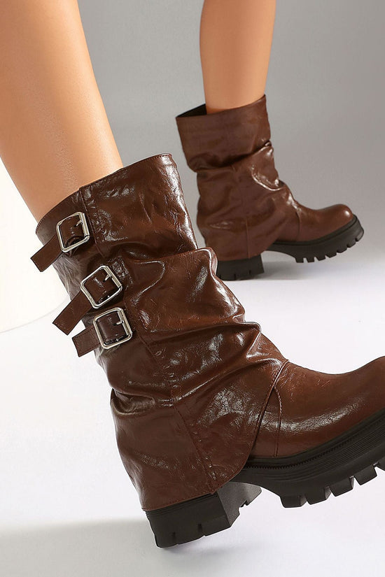 Autumn and winter thick soled high-heeled low cut women's boots with punk style leg cuffs and boots 