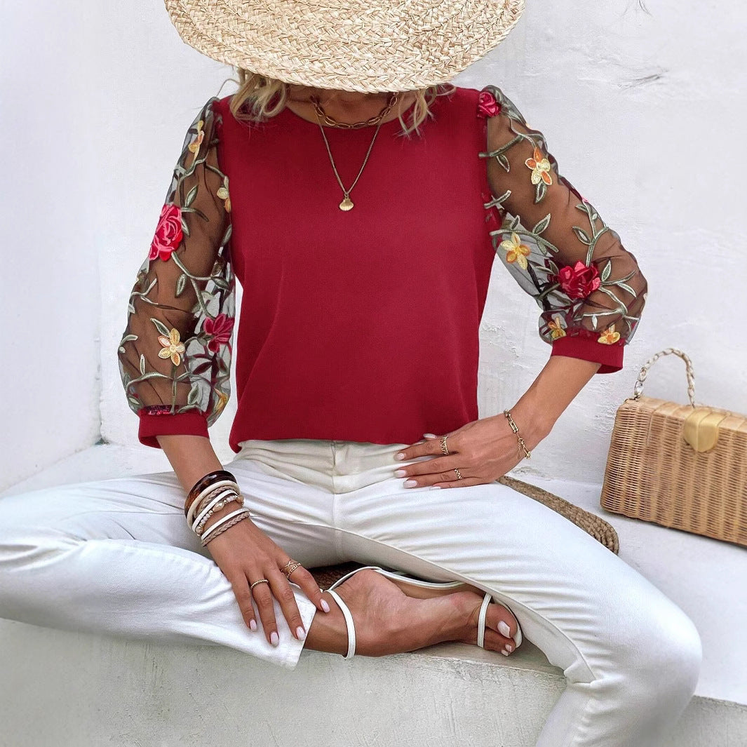 Women's Casual Mesh Black Patchwork Top 