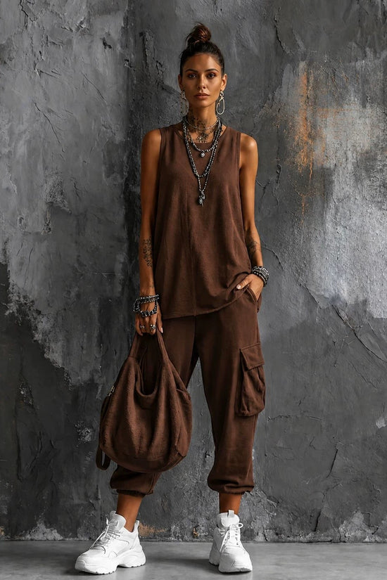 Womens Sleeveless Top Ankle-Fit Pants Set 