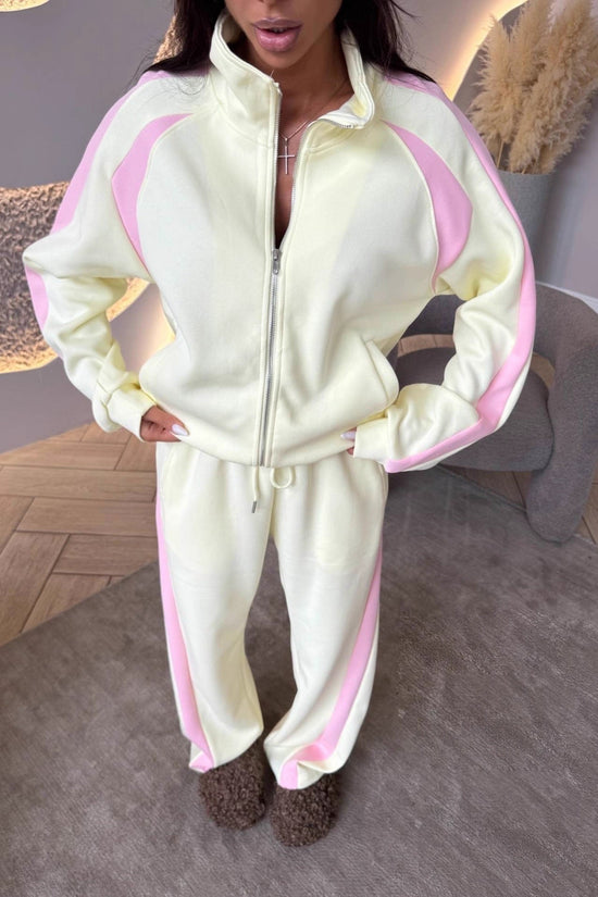 Womens Long-Sleeve Zip-Up Jacket And Sweatpants Two-Piece Set 