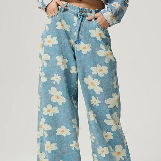 Vintage Flower Print Straight Jeans FitiqueFit