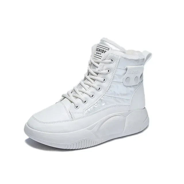Snow Boots Women Non-slip Sneakers Winter Warm Fashion Lace Up Round Toe Thick Sole Plush Sport Cotton Shoes Short Boots 