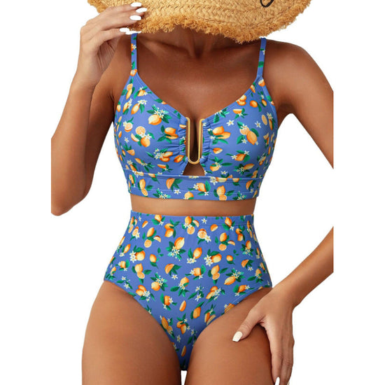 Floral Print High-Waisted U-Line Bikini Set Swimwear for Women 