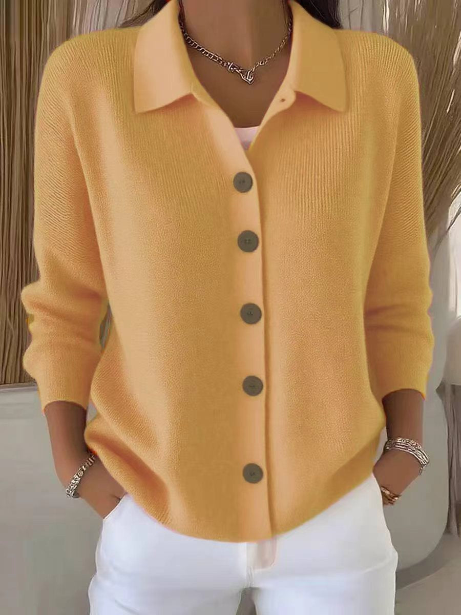 Button-knitted Lapel Sweater Cardigan Coat For Women 