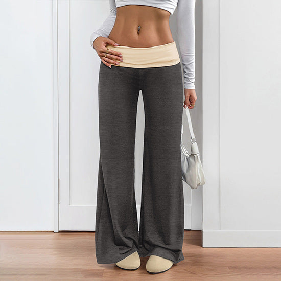 Women's Casual Color-Block Patchwork Wide-Leg Pants 