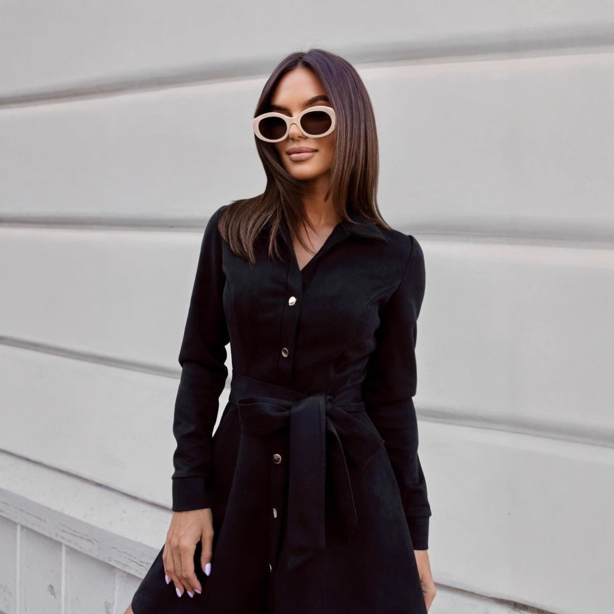 Womens Loose Plus-Size Lace-Up Dress 