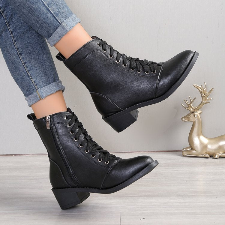 British Style Women's Casual Trend High-top Zipper Fashion Leather Boots Diversi Fashion™
