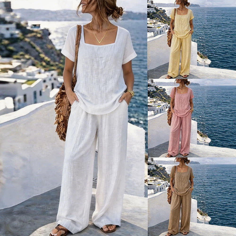 Women's Square-Neck Short-Sleeve Pantsuit 
