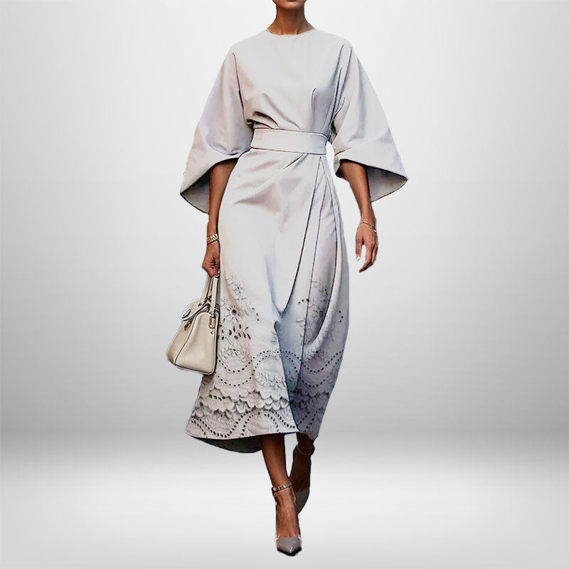 Women's Elegant Fashion Print Round Neck Long Dress 