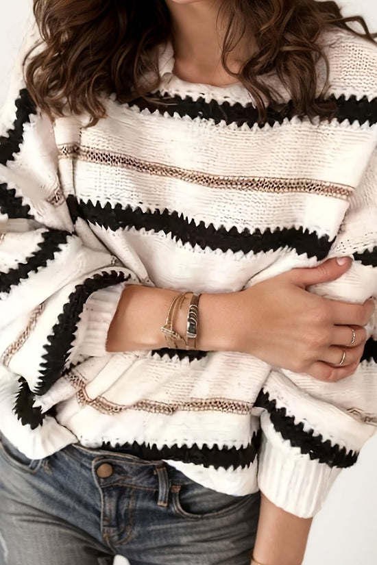Women's Autumn And Winter Commuting Pullover, Striped Casual Long Sleeved Knitted Sweater Diversi Fashion™