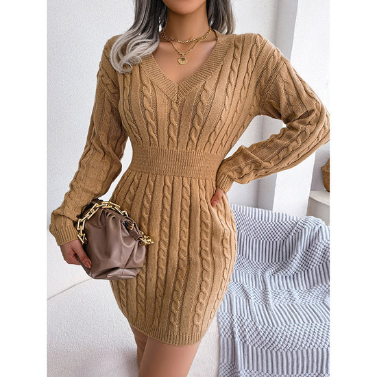 Women's 2025 Fall Winter V-Neck Bodycon Mini Sweater Dress Long Sleeve Pullover Knit Dress Casual & Sexy Tight Fit CJ US