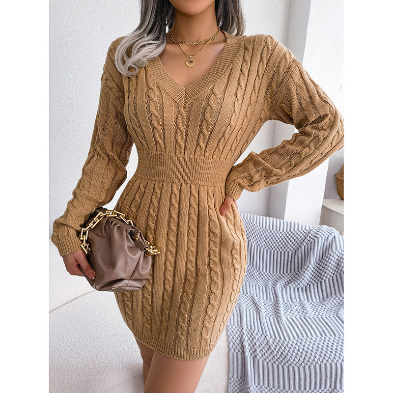 Women's 2025 Fall Winter V-Neck Bodycon Mini Sweater Dress Long Sleeve Pullover Knit Dress Casual & Sexy Tight Fit CJ US