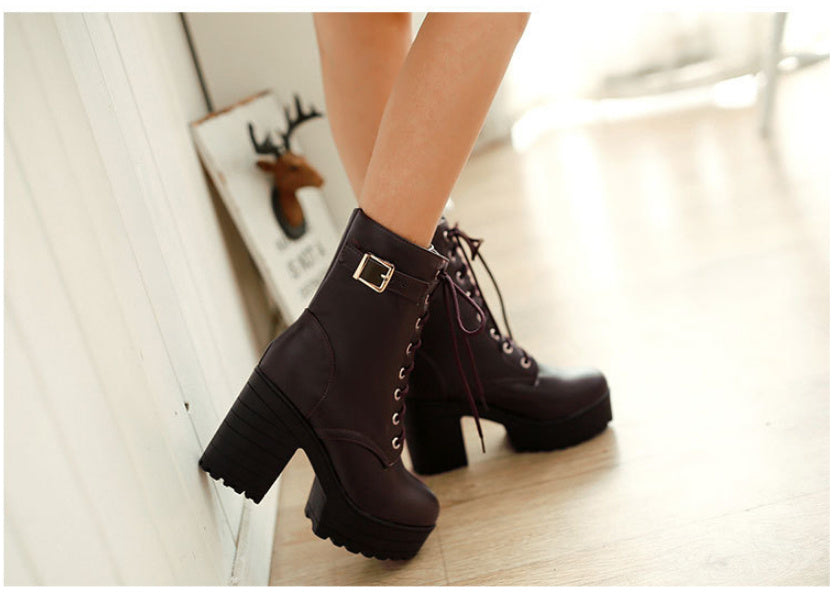 Large Size Thick Heel High Heel PU Martin Boots CJ