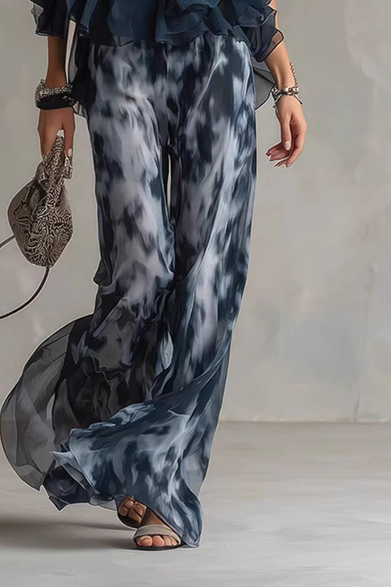 Sleeveless camisole collar top and printed wide leg pants chiffon set 