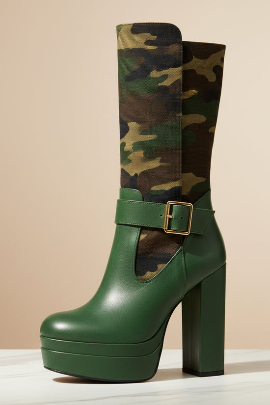 Fashion Punk Style Camouflage High-Cut Women's Boots with Thick Heel and Platform Made to order, ships in 7 days 