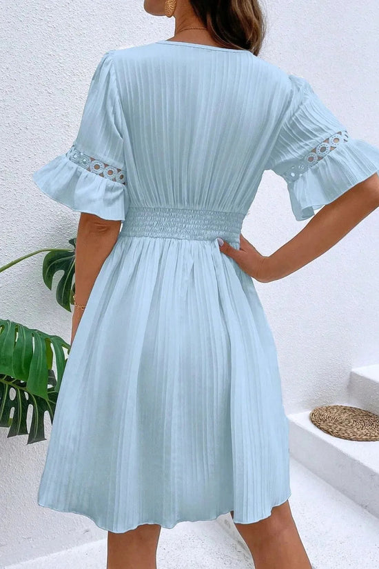 Cutout V-Neck Flounce Sleeve Mini Dress 