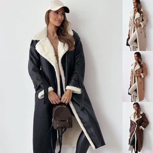 Winter Jacket With Belt Fashion Double Breasted Lapel Windbreaker Women's Long Trench Coat Mid-length Overcoat Clothing 