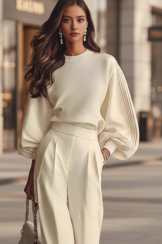 Round Neck Long Sleeved Sweatshirt And Pants Set 