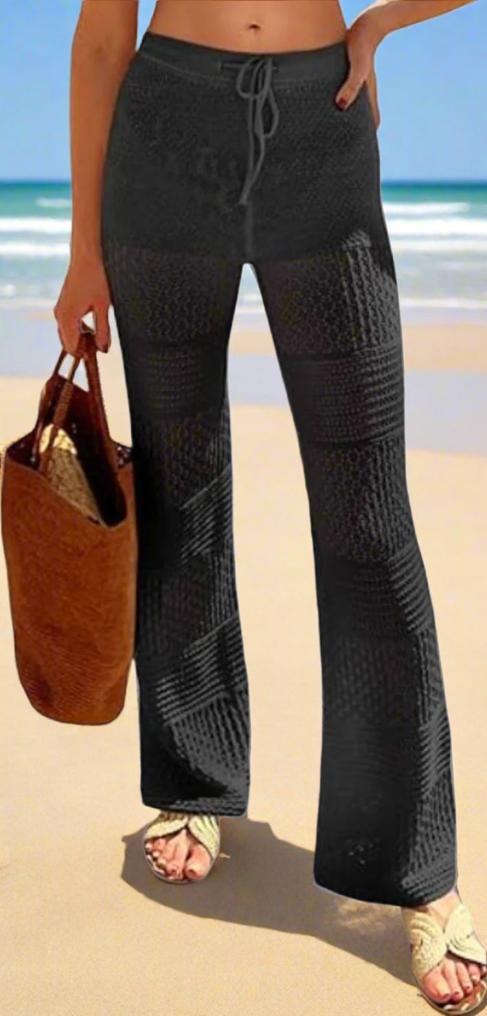 Saodimallsu Womens Beach Cover Up Pants Boho Crochet Knit High Waist Drawstring Sheer Hollow Swim Pant Swimwear CJ US