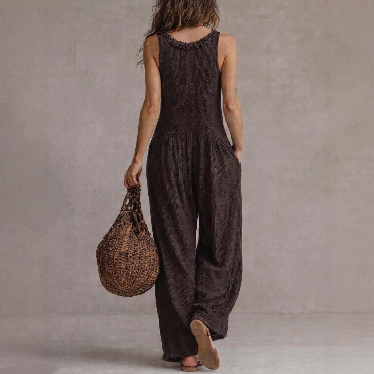 Women's Loose V-Neck Sleeveless Wide-Leg Jumpsuit 