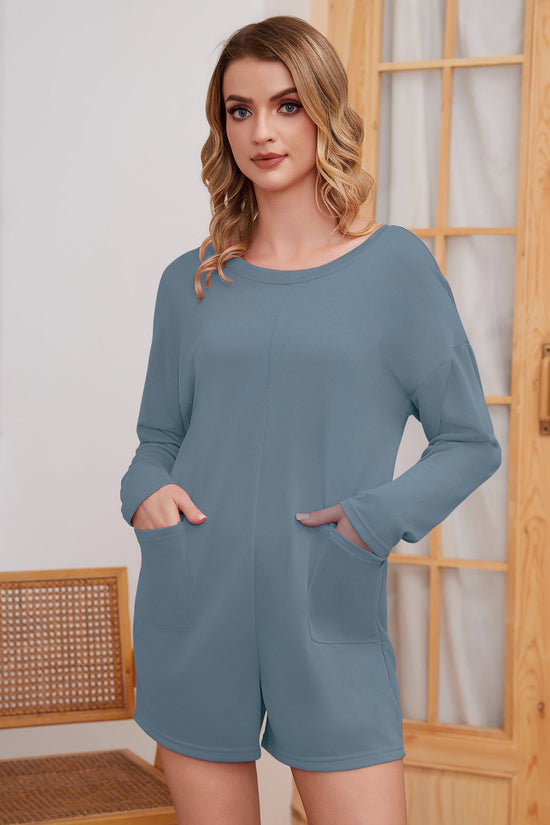 Women's Long Sleeved Solid Color Jumpsuit Shorts CJ US