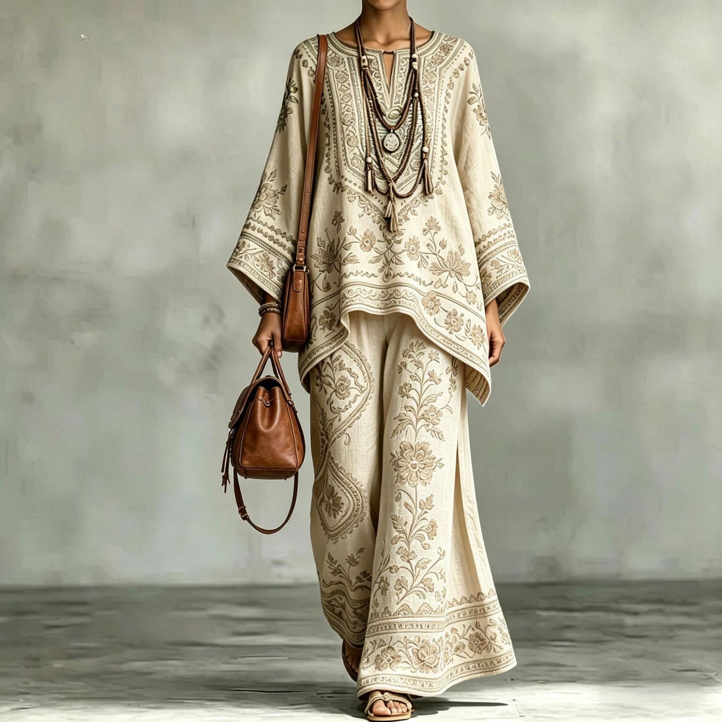 Women's Fashionable Loose-Fit Printed Long-Sleeve Set 