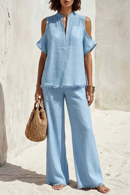Womens Fashion Short-Sleeve Off-Shoulder Pantsuit 