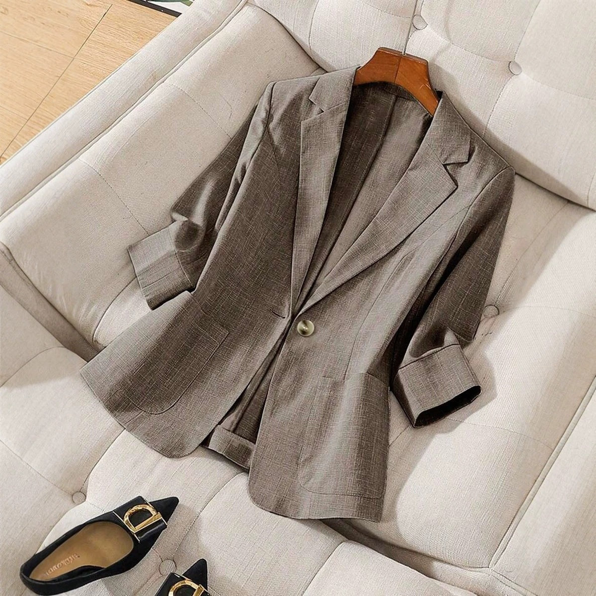 Solid color pocket small suit jacket women's button up top 