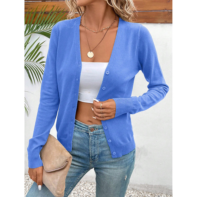 Women's Long Sleeve V-Neck Button Down Cardigan Knit Shrugs Sweater CJ US