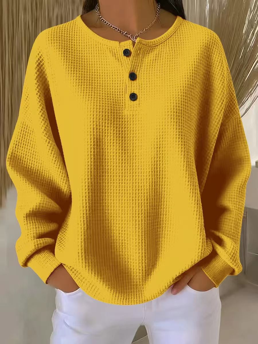 Round neck solid color pullover loose top 