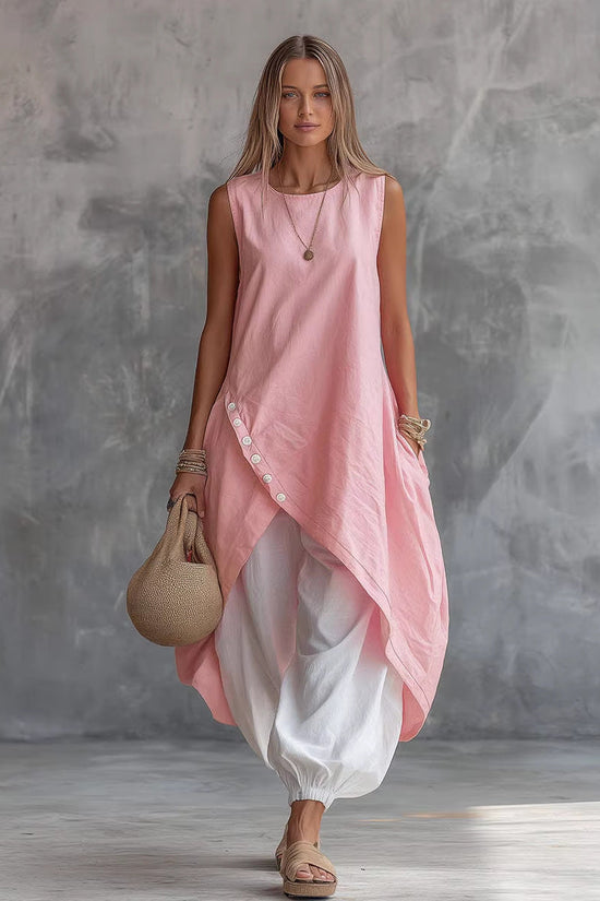Solid-color Sleeveless Loose-fit Dress With Patch Pockets 