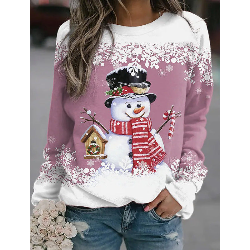 Snowman Printed Panel Loose Sweater CJ