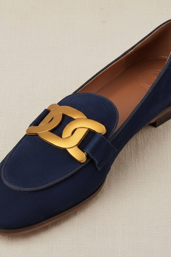 Retro Metal Buckle Slip On Loafer Shoes 
