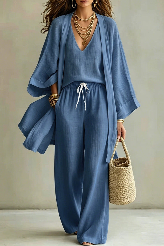 Loose cardigan sleeveless vest long pants three piece set for women