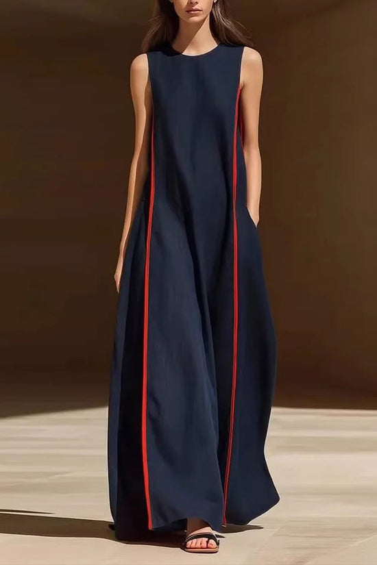 Women's Linen Sleeveless Loose Striped Dress 