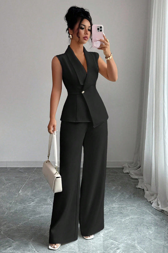 Sleeveless Blazer And Straight-leg Pants Two-piece Set 
