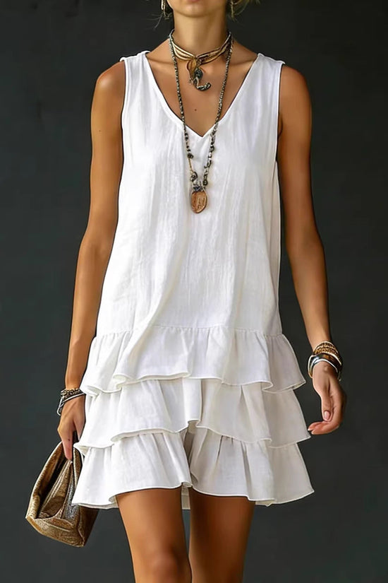 V-neck Cotton-linen Womens Fashionable Sleeveless Dress 