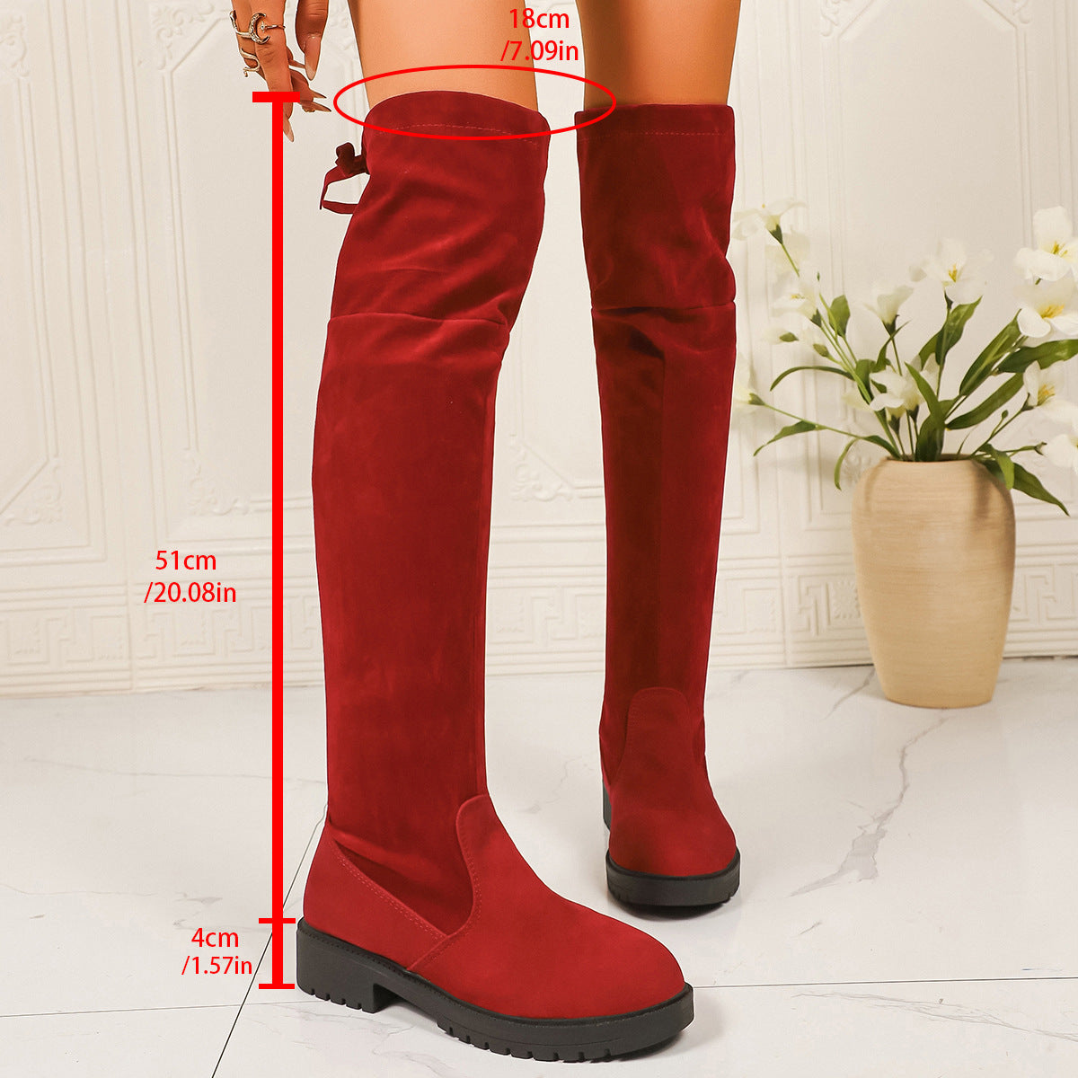 Women’s Elastic Knee-High Boots – Thick Sole Solid Color Fashion Boots - FitiqueFit