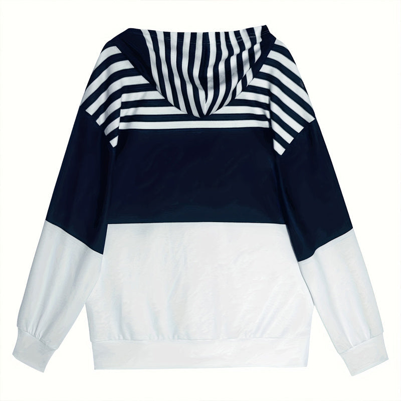 Plus Size Color Block Hoodie – Women’s Casual Zip Sweatshirt CJ US