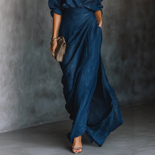 Elegant Chic Sexy Solid Color Irregular Pleated Dress with Belt for Women 