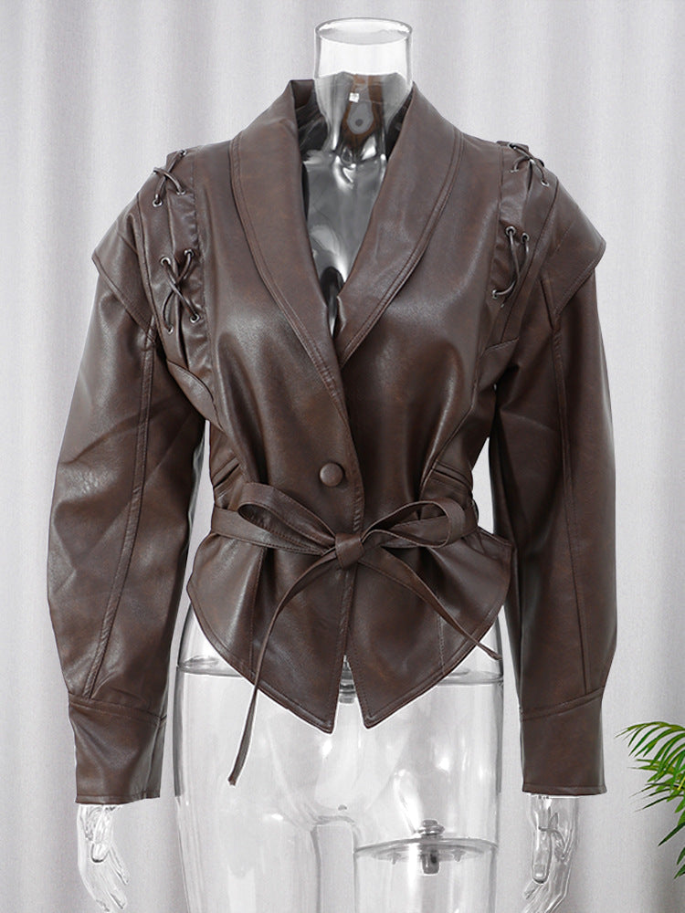 Strap up short long sleeved jacket 