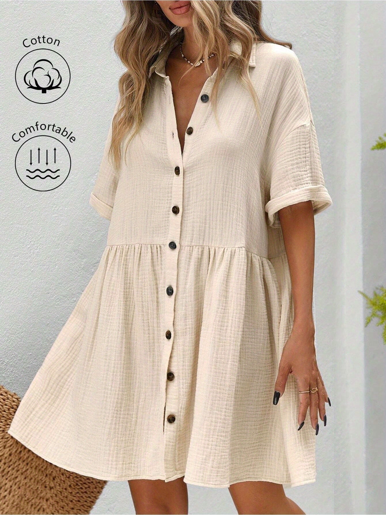 Women’s Ruffle Hem Shirt Dress – Loose Fit Summer Holiday Style CJ US
