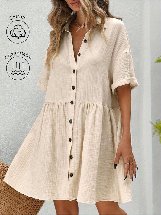 Women’s Ruffle Hem Shirt Dress – Loose Fit Summer Holiday Style CJ US