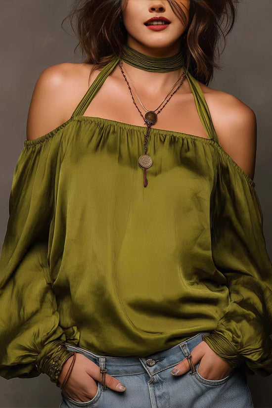 Chic Shoulder-Baring Matte Satin Blouse for Women Fashion Top 