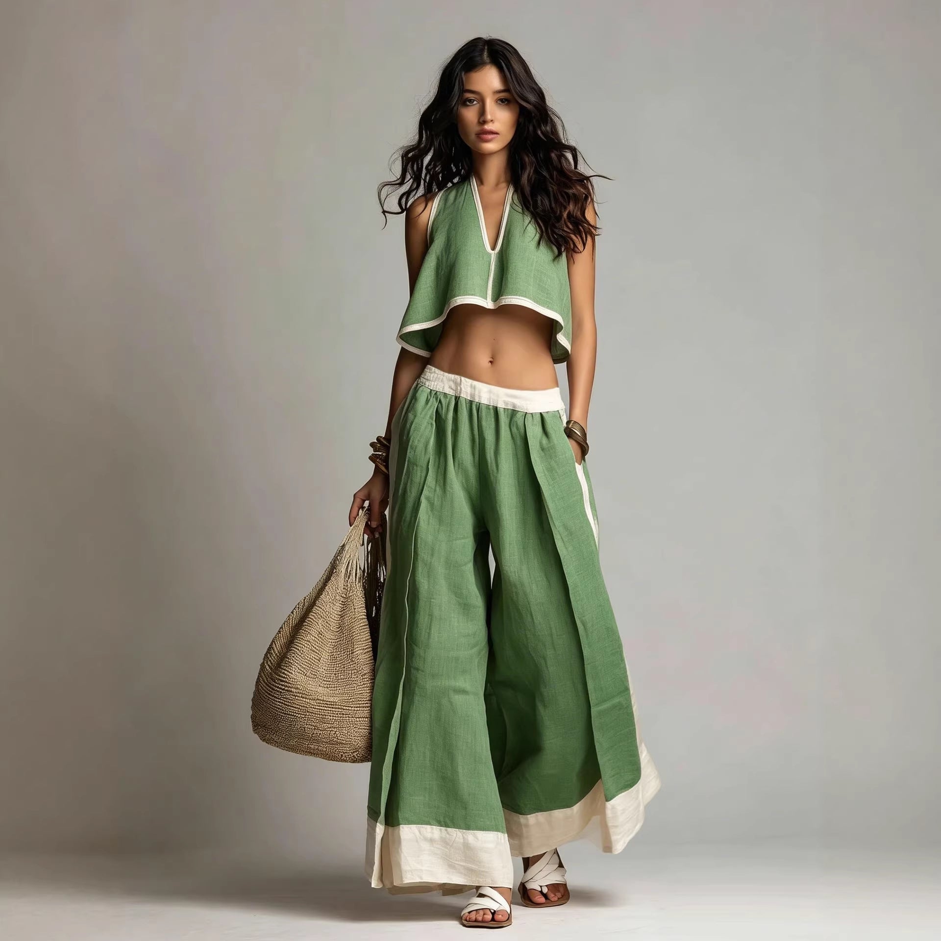 Casual Chic Solid Color Sleeveless V-Neck Set 