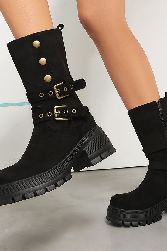 Supply Thick Sole High Heel Women's Boots  Punk Style Belt Buckle Ankle Boots 